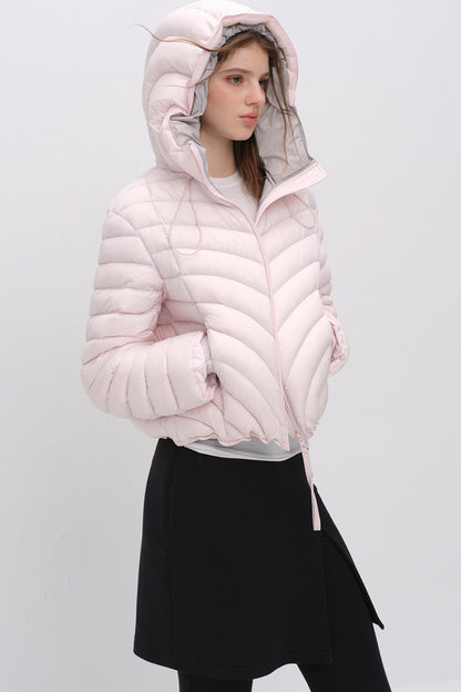 3D Quilted Drawstring Hooded Down Jacket