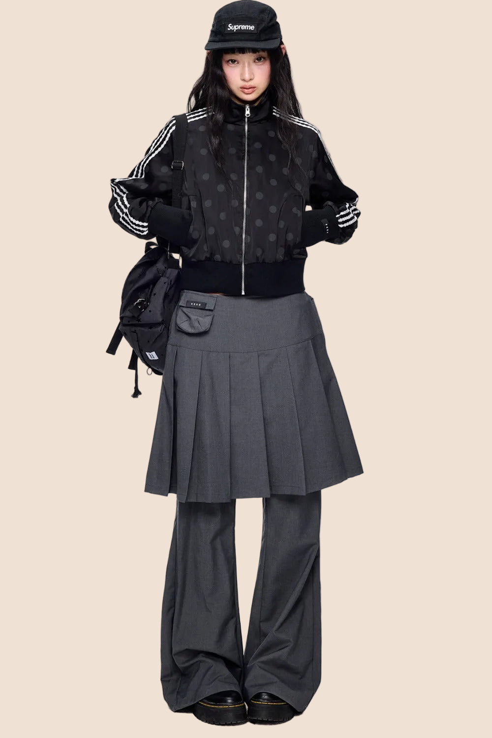 Polka Dot Print Side Stripe Jacket