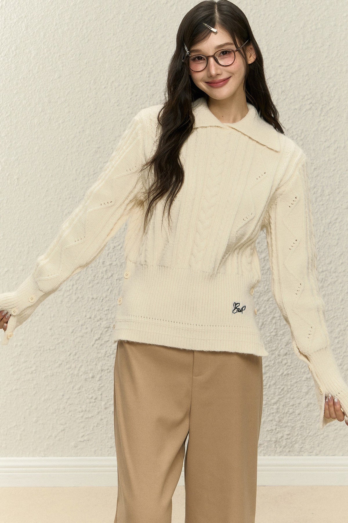 Off-White Knit Top and Straight Pants Set-Up
