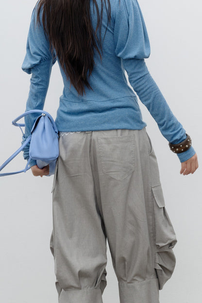 Pleated High-Neck Knit Top