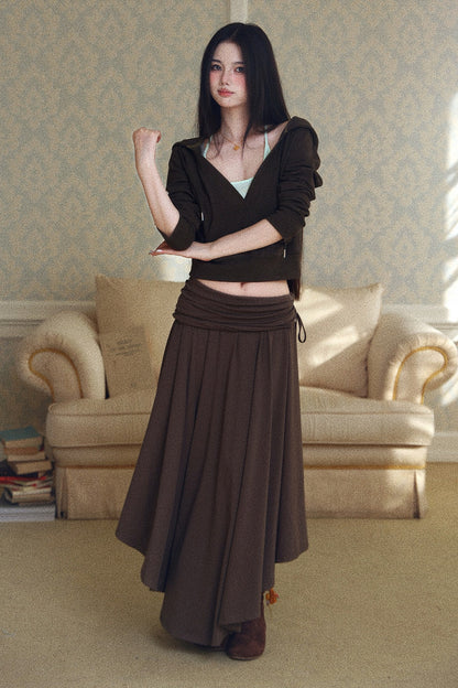 Asymmetrical Folded Waist Flared Half Skirt