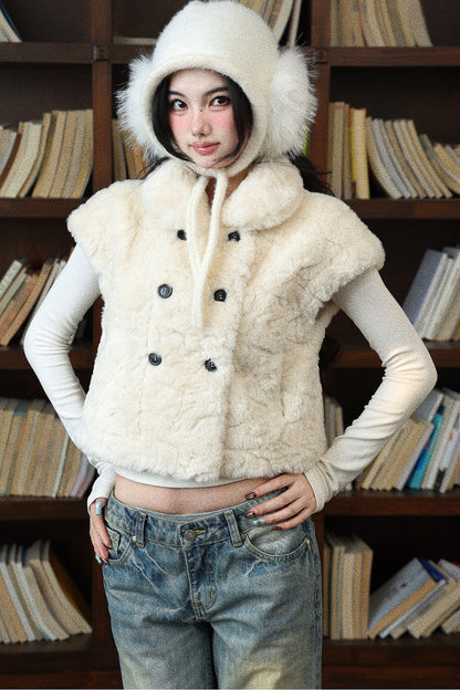 Plush Faux Fur Sleeveless Short Vest