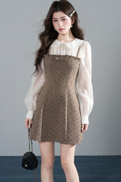High-Waisted A-Line Polka Dot Dress