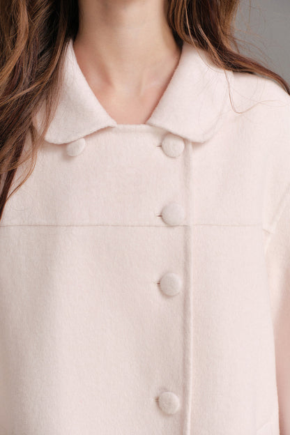 Handmade Double-Sided Woolen Doll Collar Mid-Length Coat