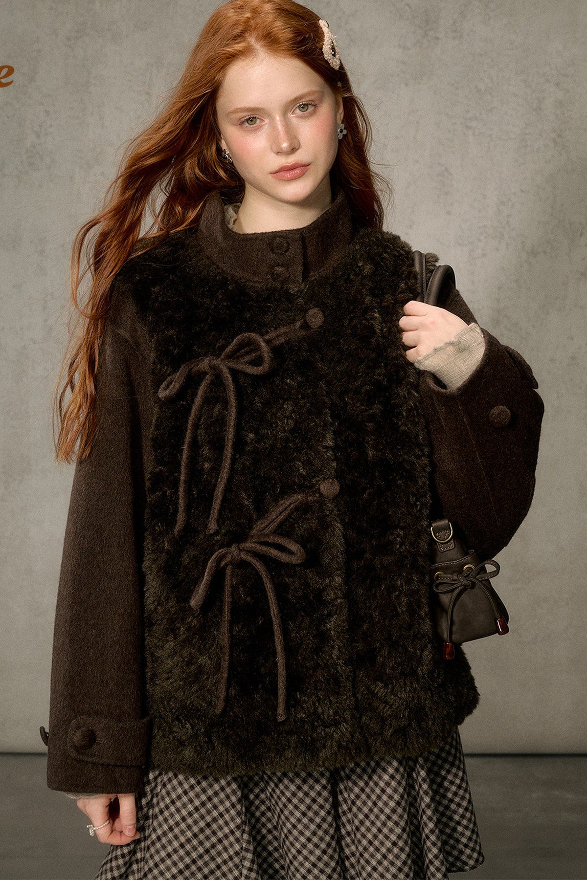 Fluffy Layered-Look Mid-Length Woolen Jacket