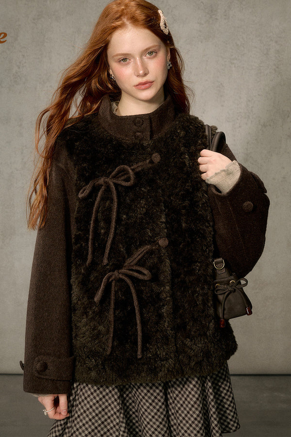 Fluffy Layered-Look Mid-Length Woolen Jacket