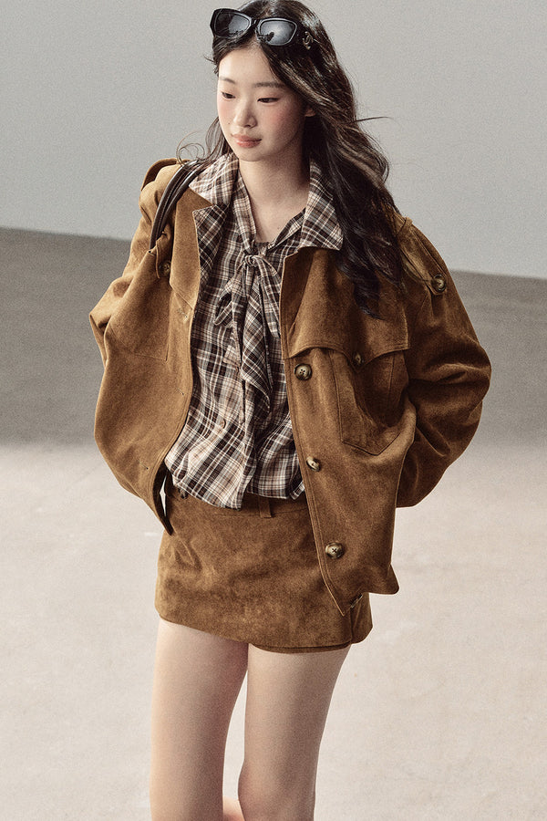 Faux Suede Jacket and Skirt Set-Up