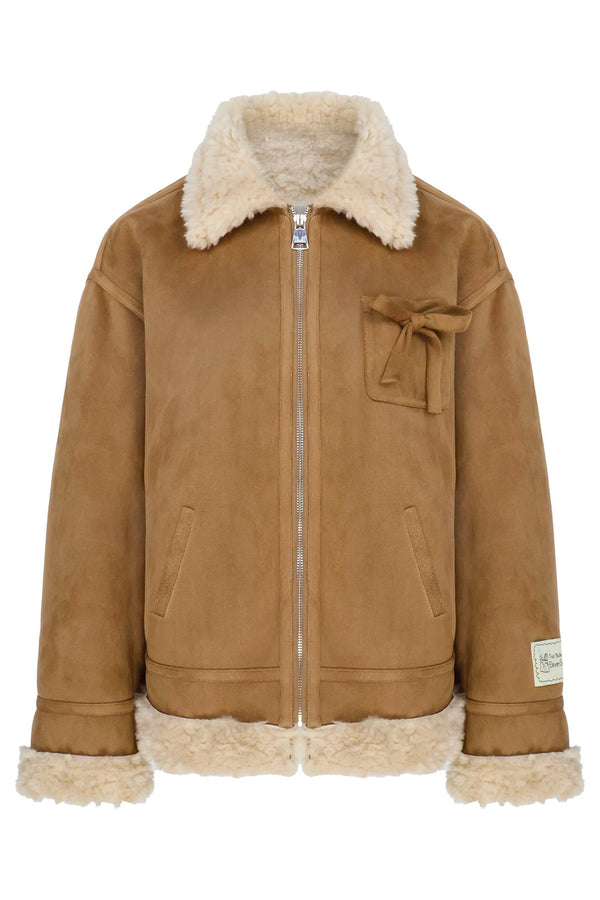 Lamb Fur Coat and Washed Blue Jeans Set-Up