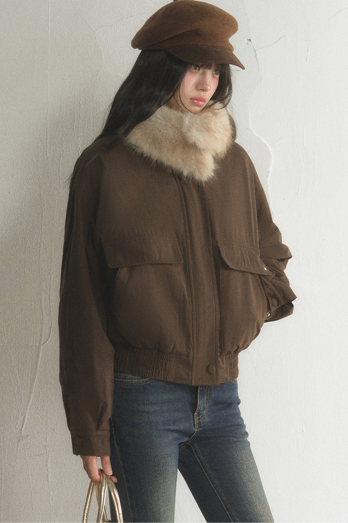 Loose Short Fur Collar Jacket