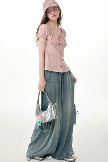 Jeanshose mit elastischem Bund und weitem Bein