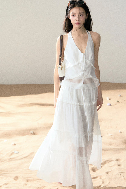 Halter Ruffled Top and Skirt Set