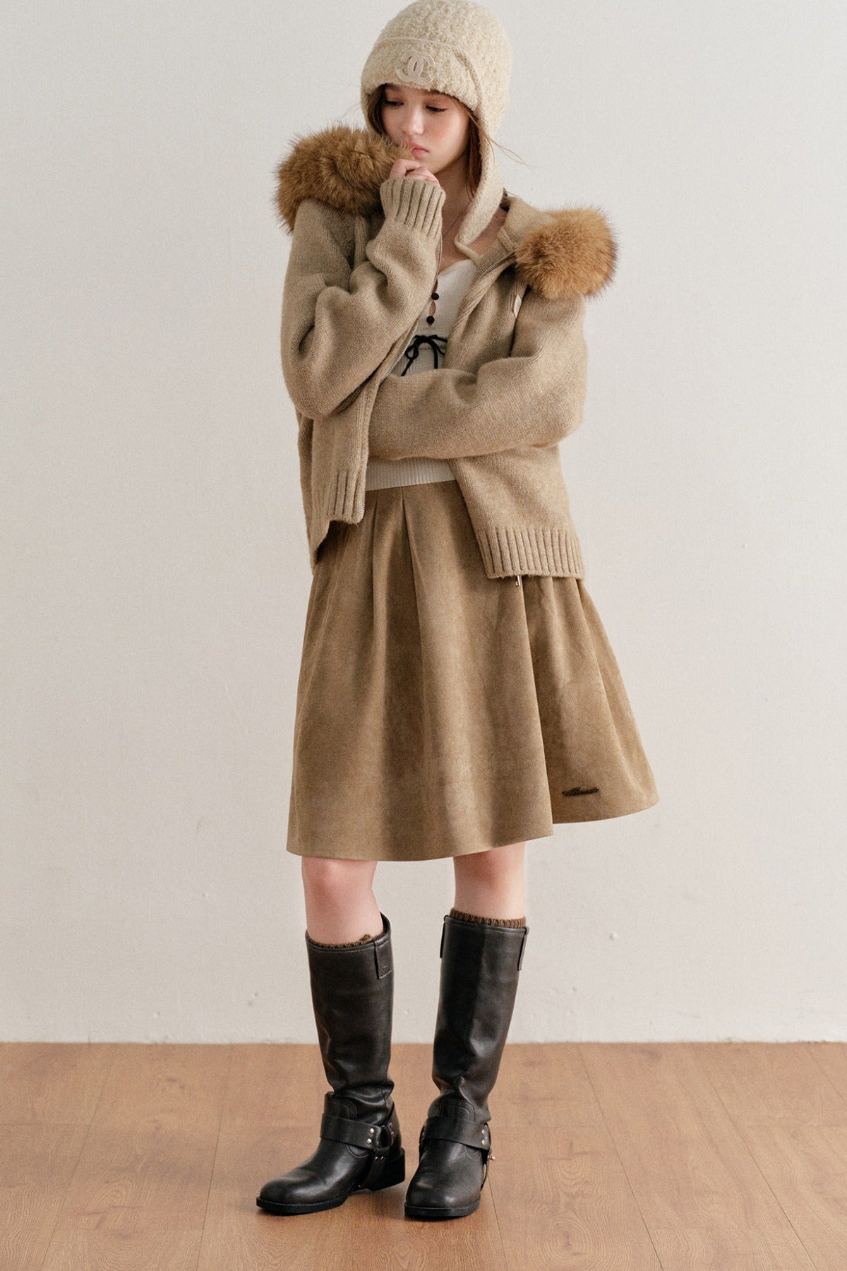 Faux Suede High-Waisted A-Line Skirt