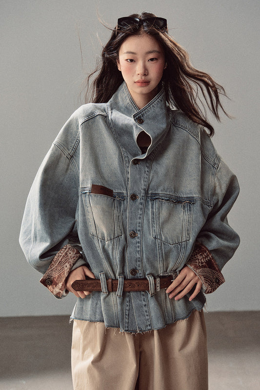 Klein Blue High Collar Denim Jacket
