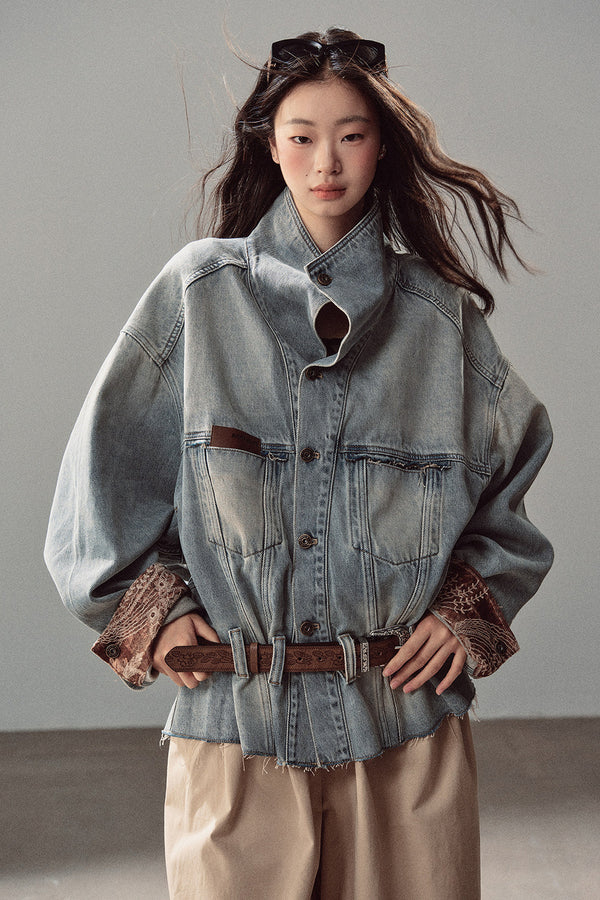 Klein Blue High Collar Denim Jacket