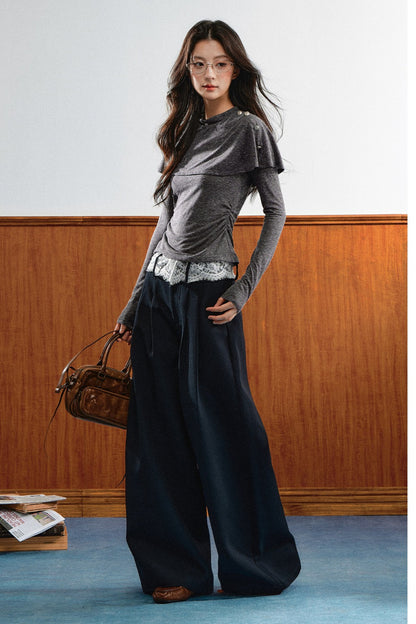 Double-Layer Pleated Knit Sweater