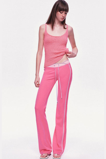 Pantaloni dritti a vita bassa con coulisse e doppia fascia in vita