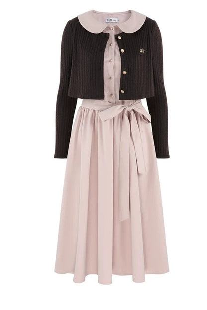 Collar Knitted Overlay Long Dress