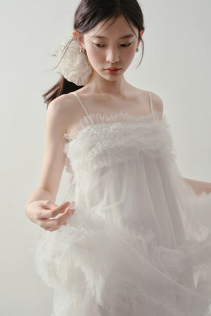 Layered Ruffle Mesh Suspender Dress