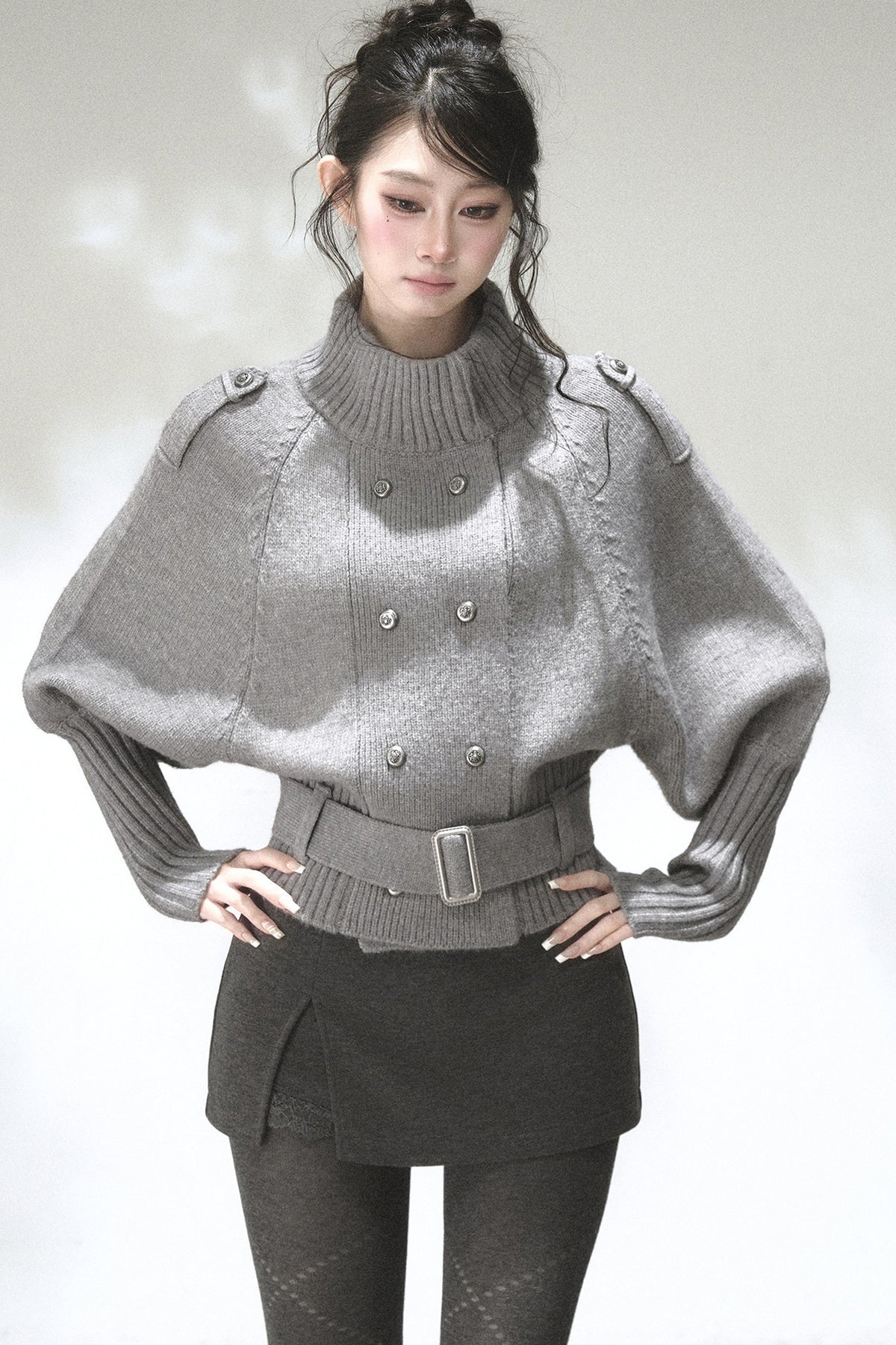 Capejacke mit vertikalem Rippstrick und Fledermausärmeln