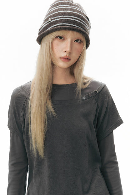 Color-Blocked Raglan Knit Blouse