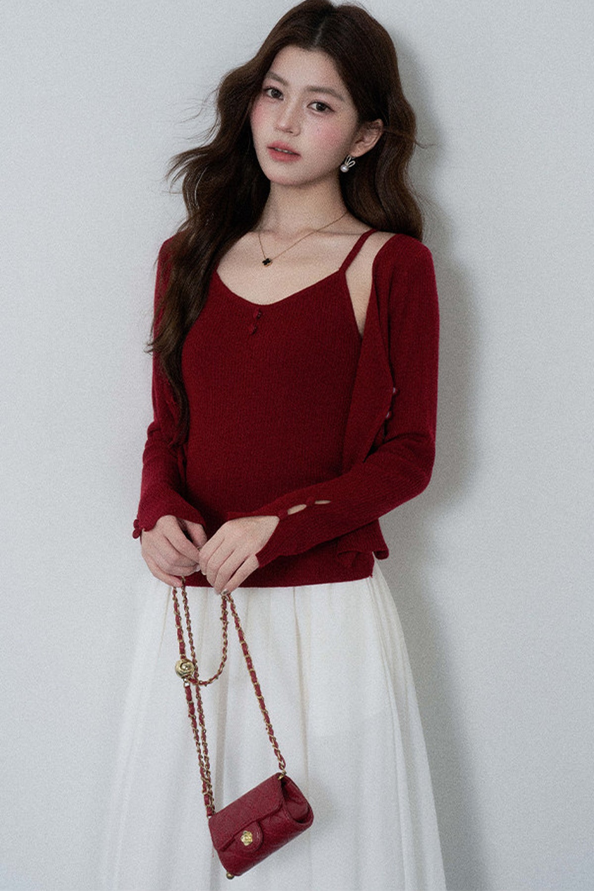 Red Layered-Look Knit Top