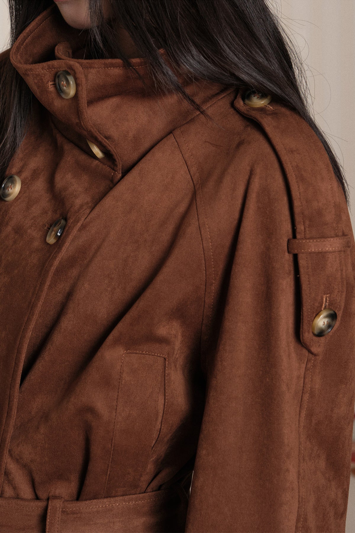 Double-Breasted Suede Trench Coat