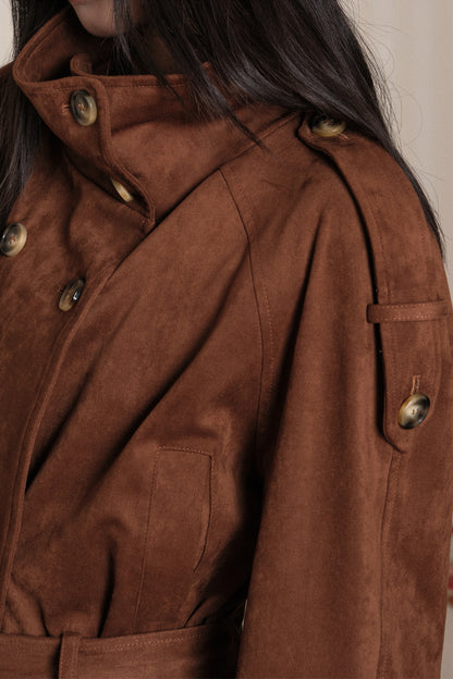 Double-Breasted Suede Trench Coat