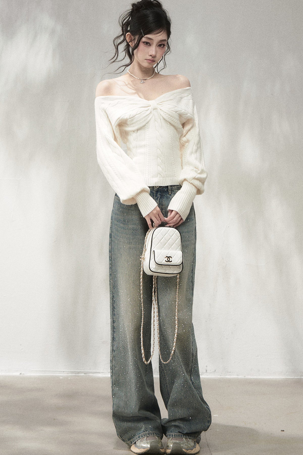 Three-Dimensional Two-Way Wear Off-Shoulder Sweater
