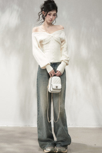 Three-Dimensional Two-Way Wear Off-Shoulder Sweater