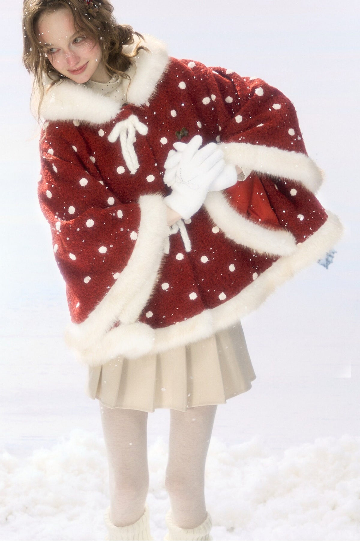 Red Polka Dot Plush Hooded Cloak