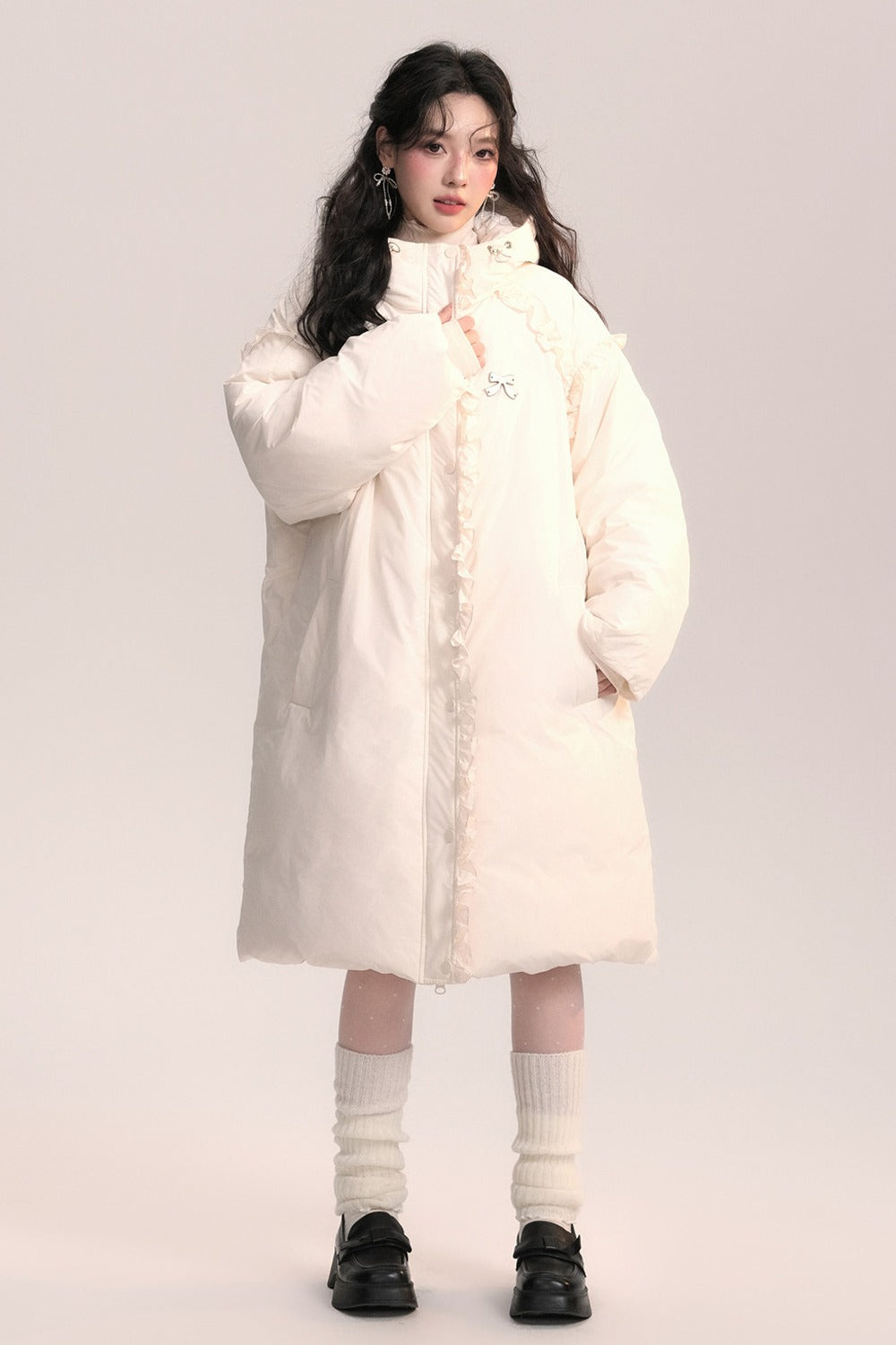 Lace Trim Long Down Jacket