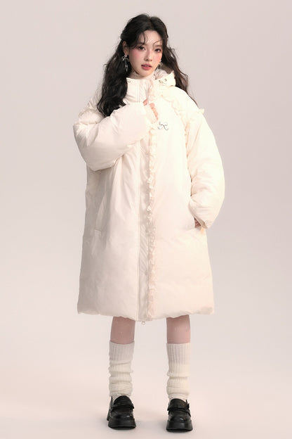 Lace Trim Long Down Jacket