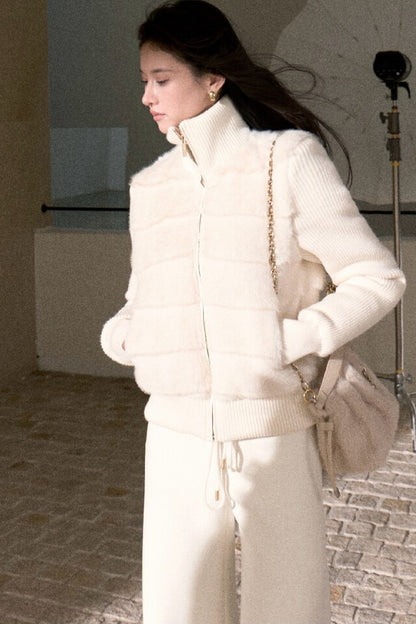 White Duck Down Knitted Patchwork Jacket