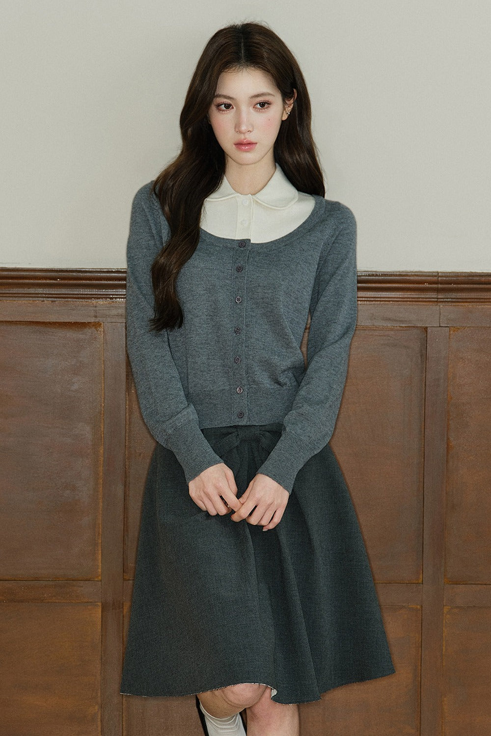 Mid-Waist Bow A-Line Frayed Skirt