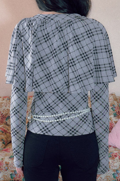 Floral Plaid Cape Top and Pants Set-Up