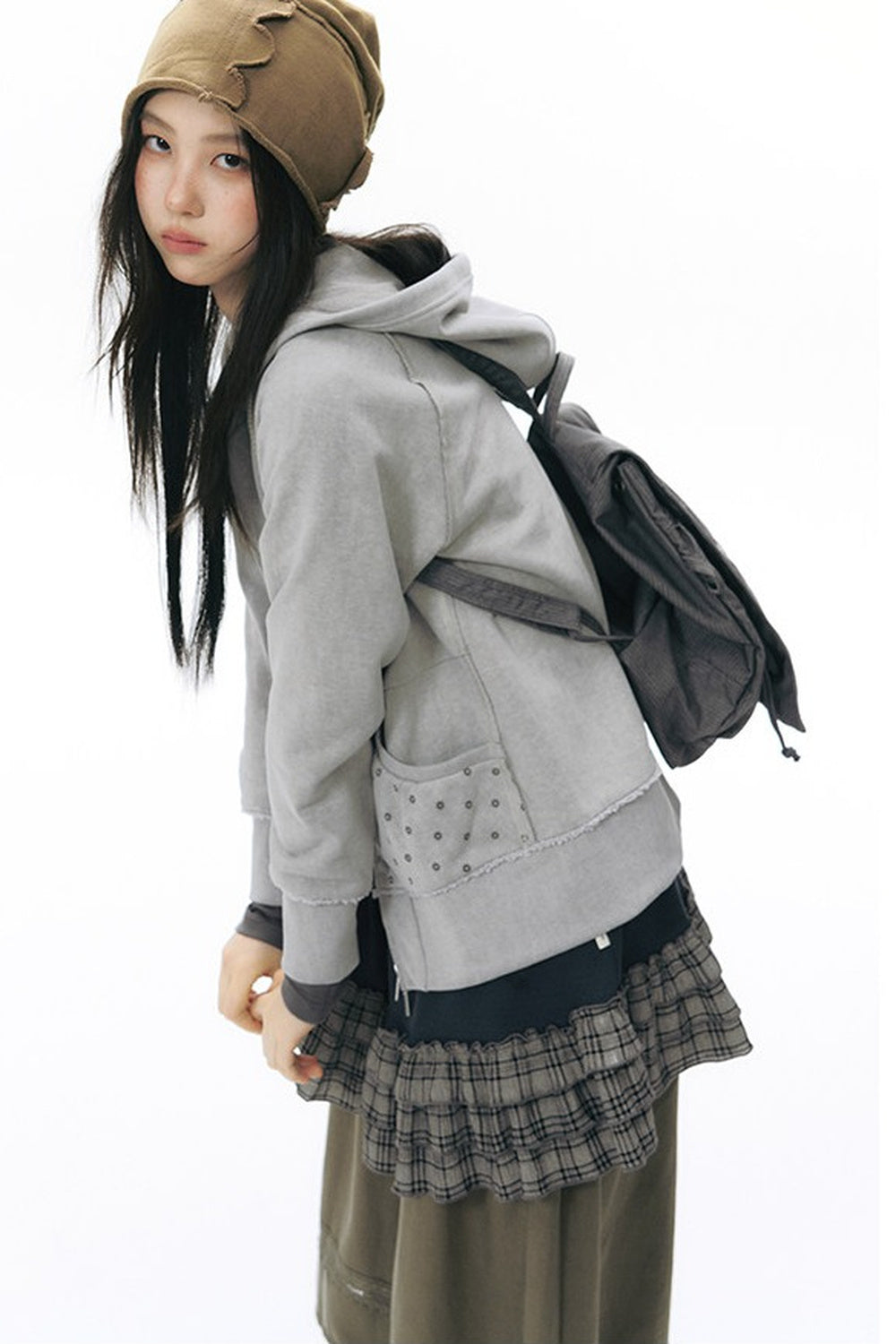 Distressed Floral Print Hooded Open Front Jacket