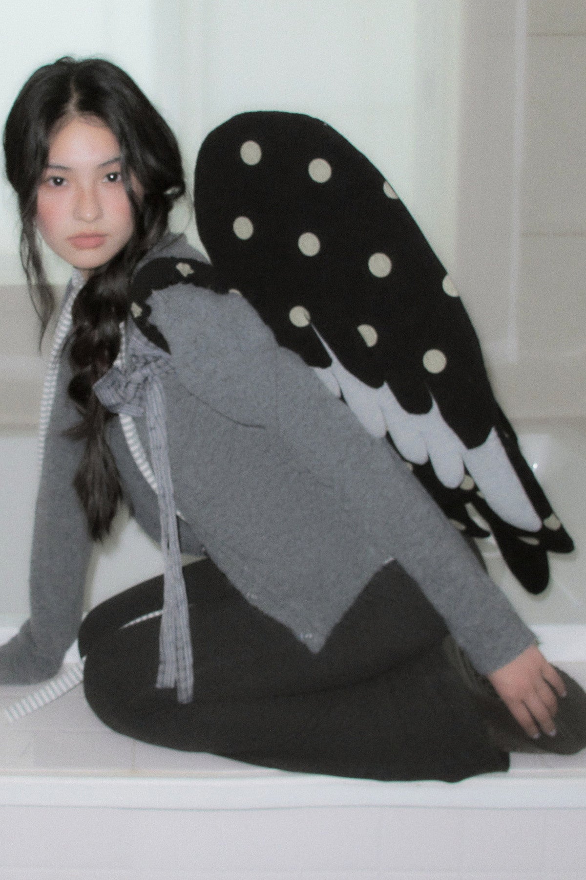 Gray Plaid Bow Knit Sweater and Pants Set-Up
