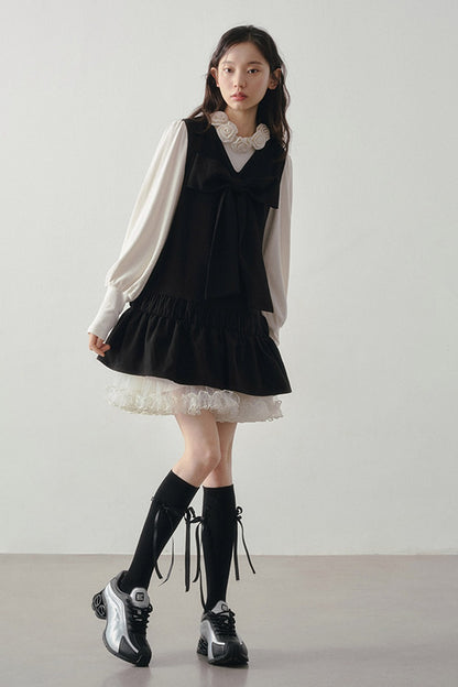 Bow Decorated Ruffle Dress