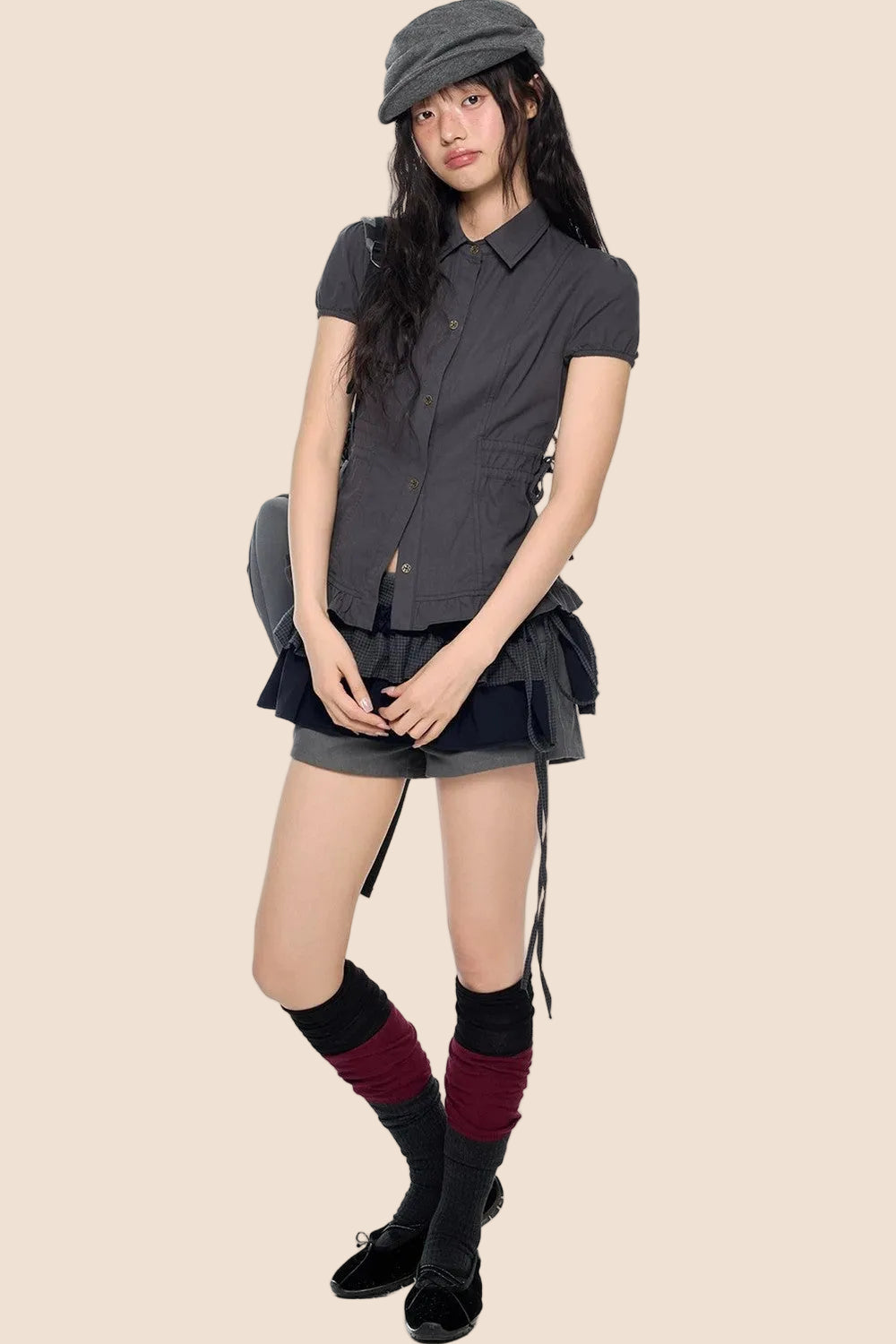 Blouse à manches bouffantes avec lacets