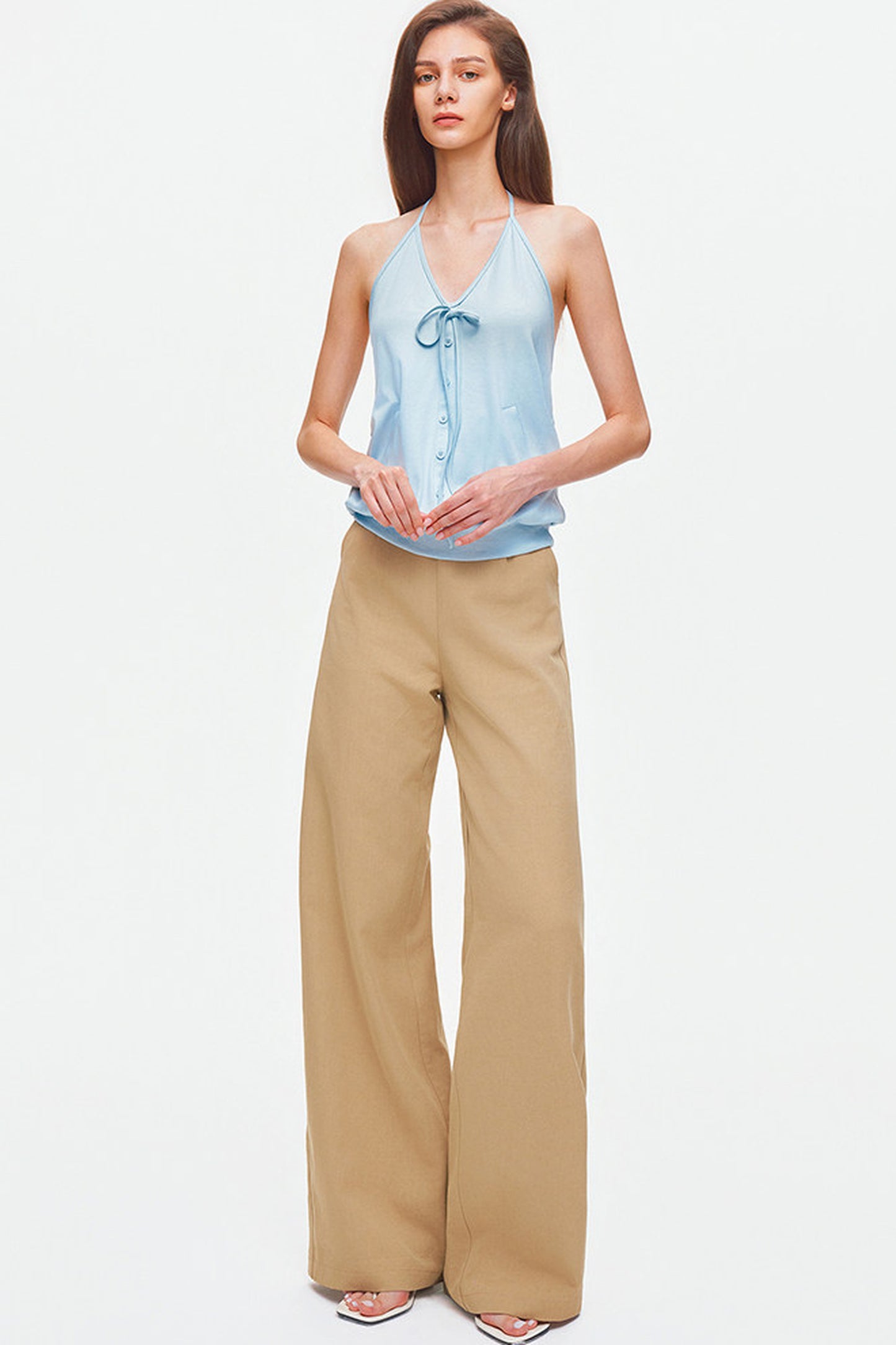 Knitted Halter Tie-Up V-Neck Top