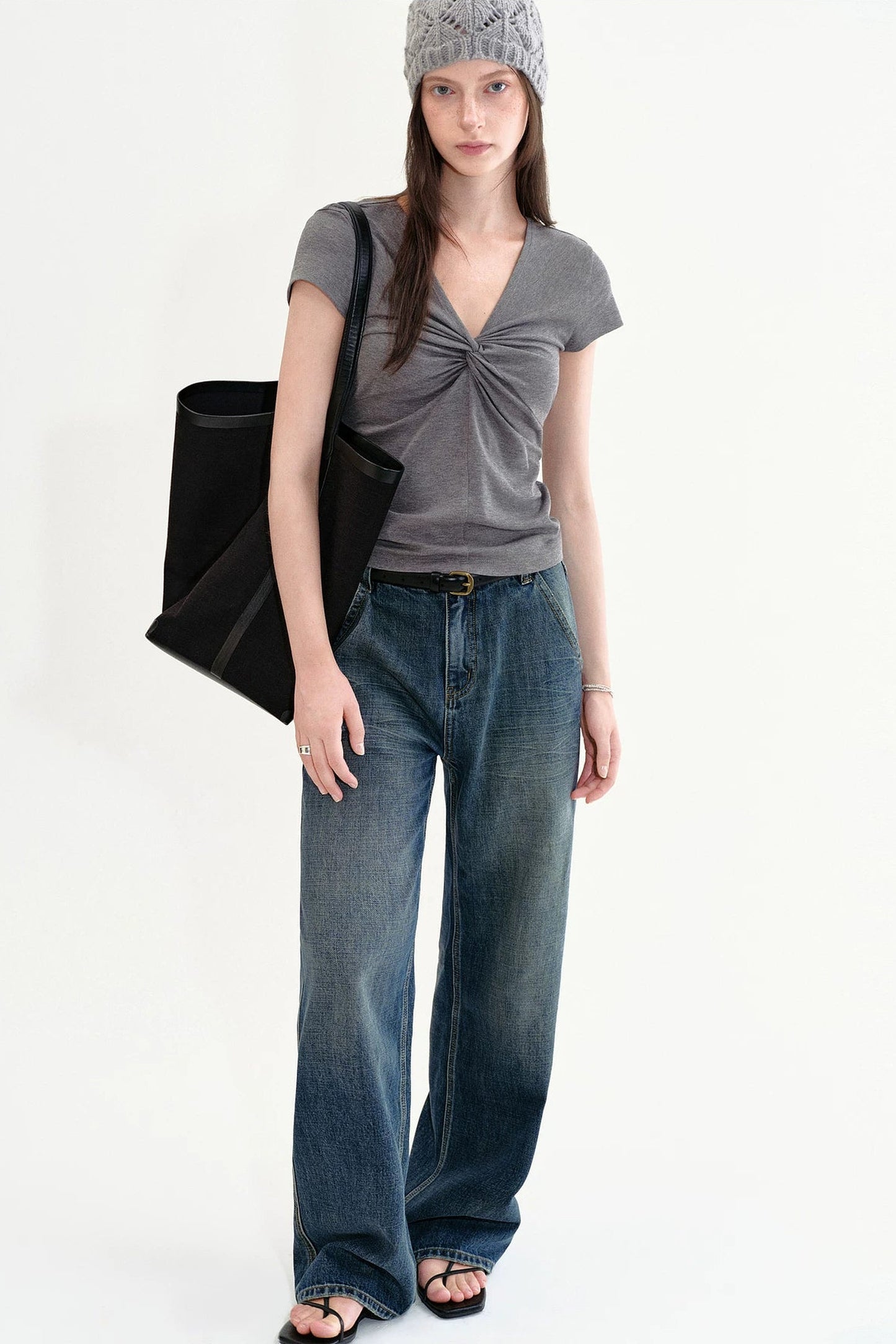 Jeans retrò a vita alta slavati a gamba larga