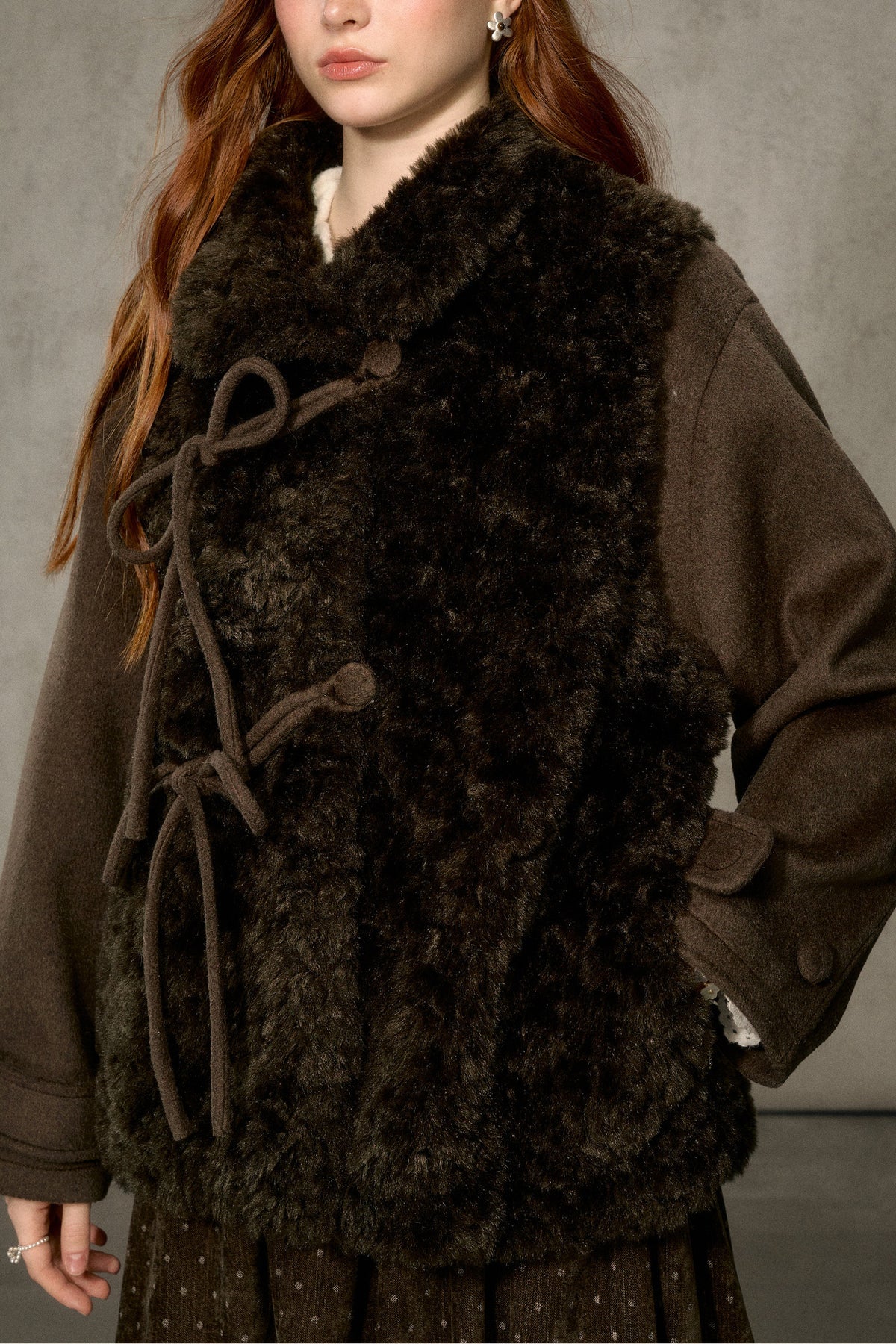 Flower Tea Layered-Look Woolen Furry Top