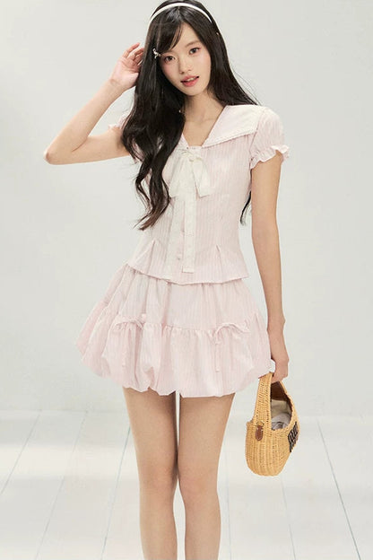 Set estivo rosa a due pezzi con fiocco