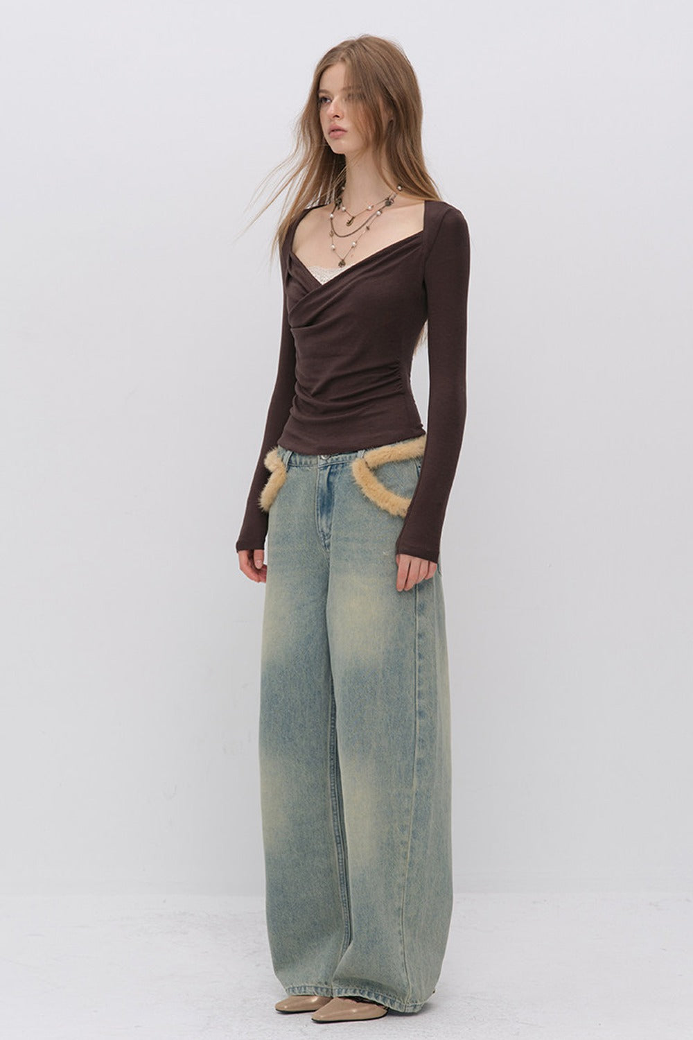 Layered-Look Pleated Tencel Base Layer Top