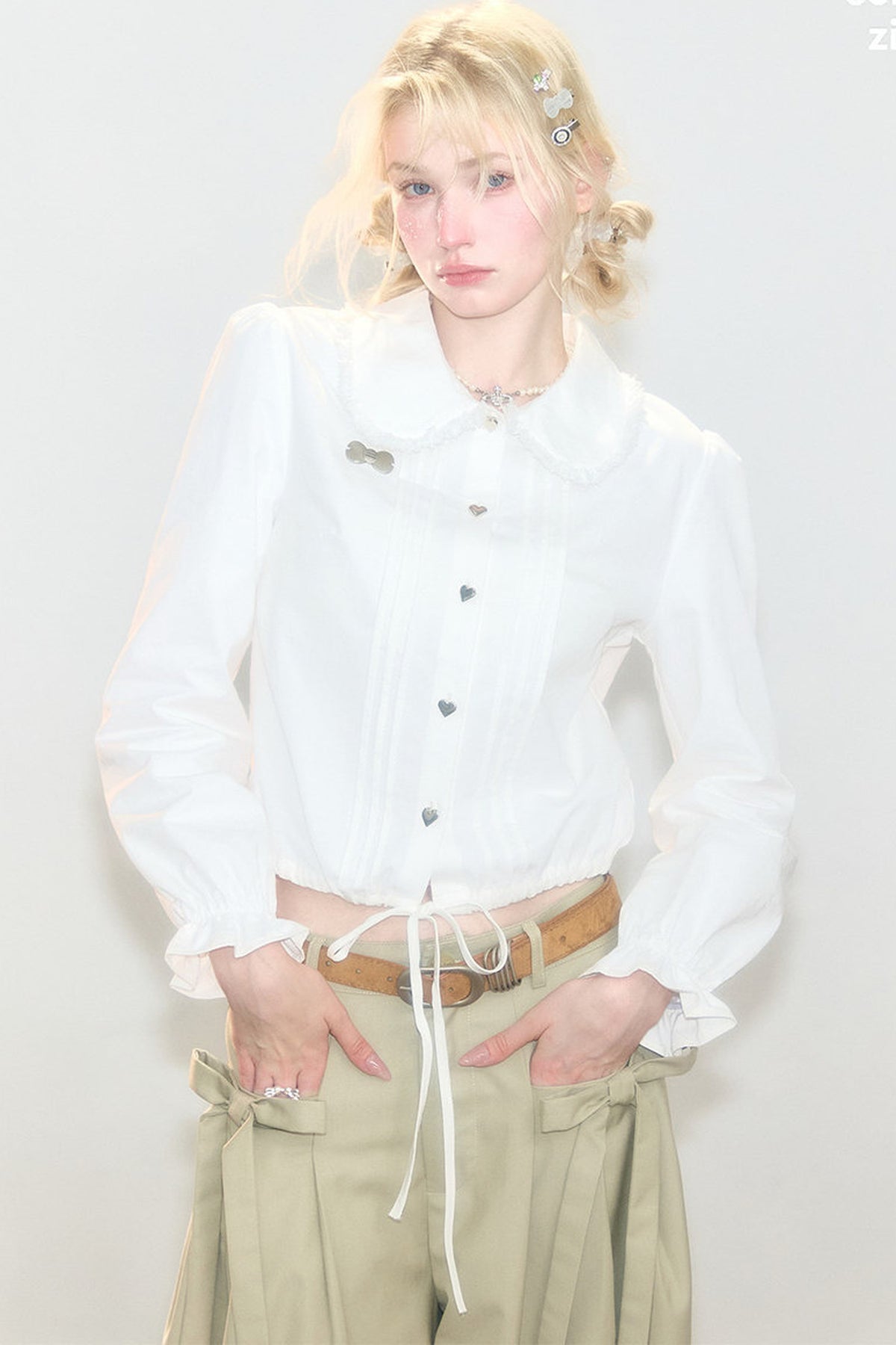 Tassel Doll Collar Short Shirt