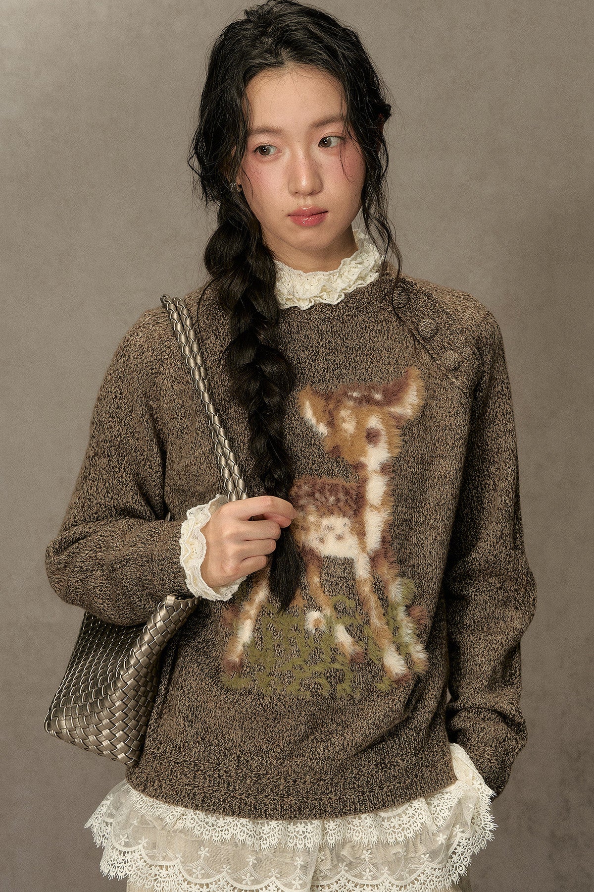 Deer Jacquard Pullover Sweater
