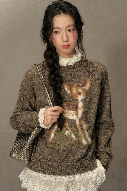 Deer Jacquard Pullover Sweater