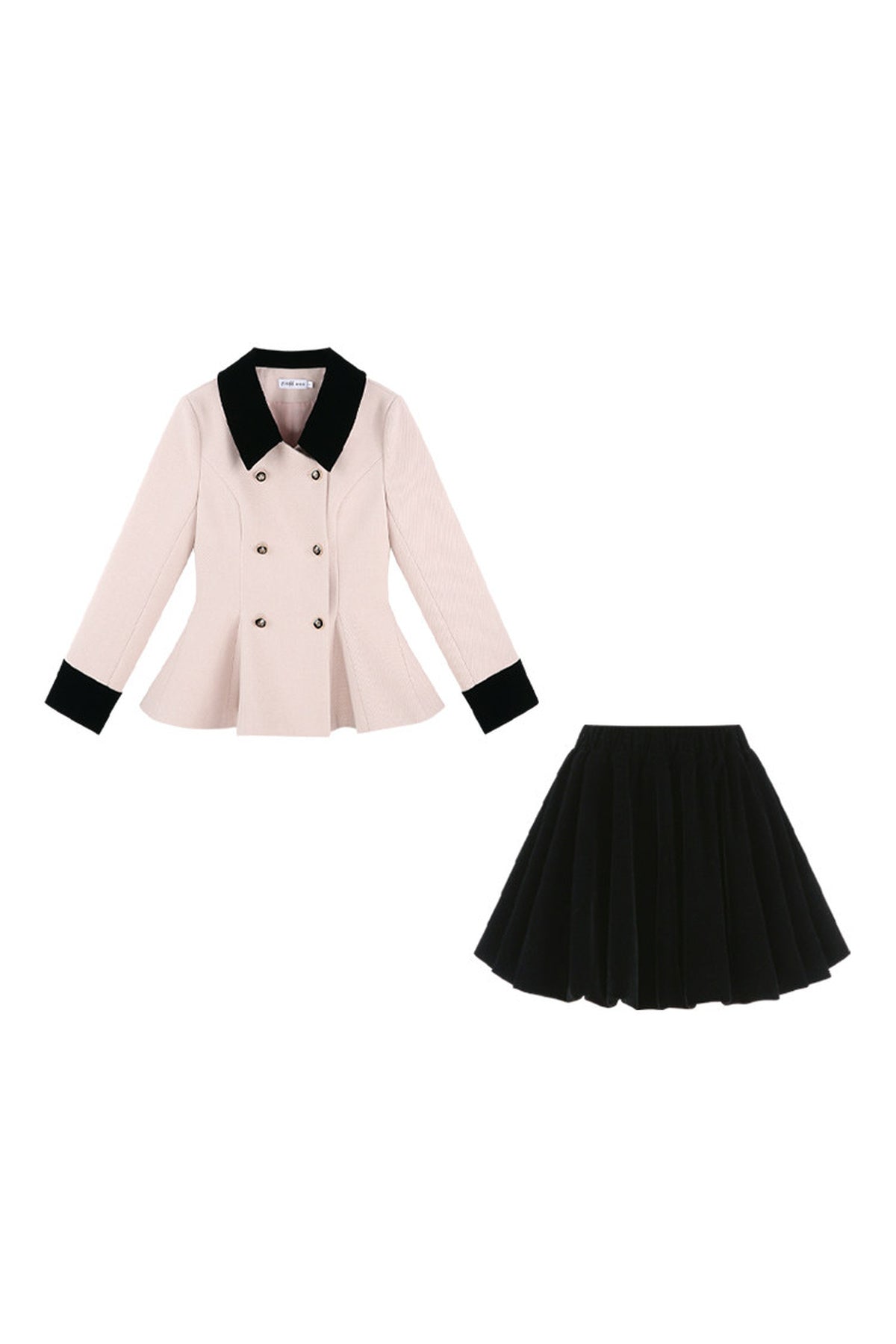 Pink Woolen Coat and Black Skirt Set-Up