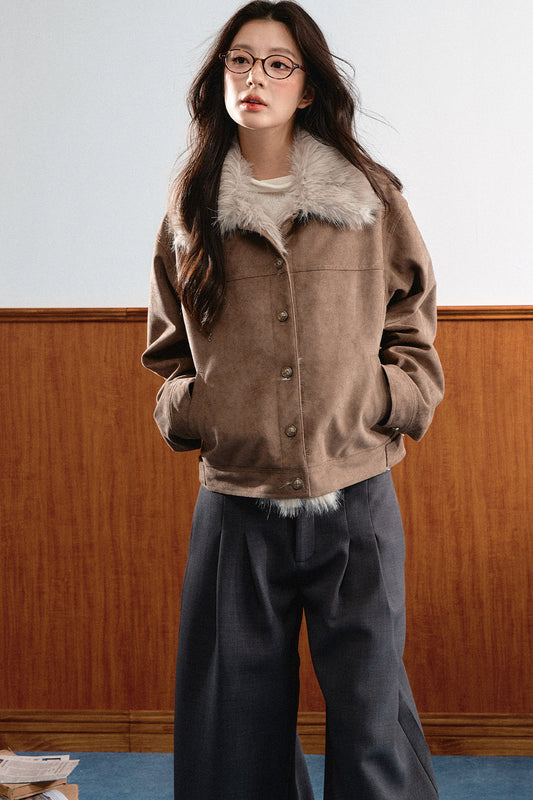 Khaki Brown Short Fur Coat