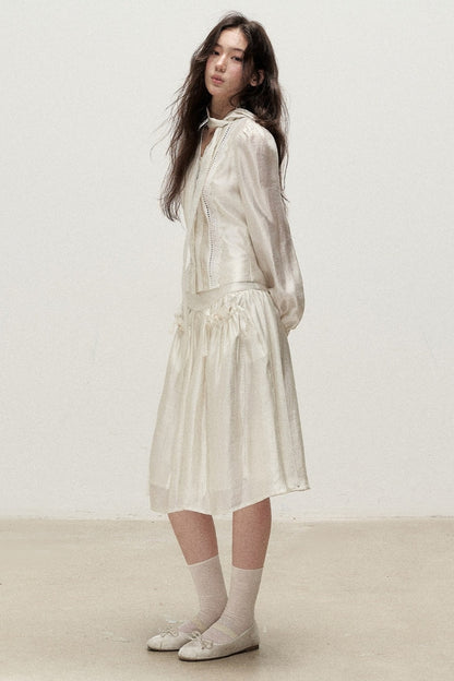 Lyocell V-Neck Shirt and Skirt Set-Up